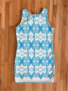 White & Blue Geometric Dress